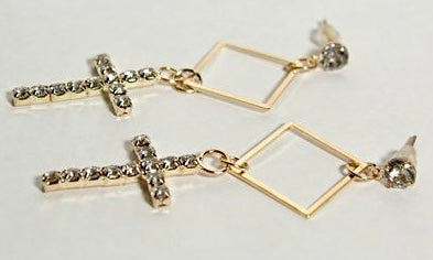 Square Top Cross Earrings (2 Colors)